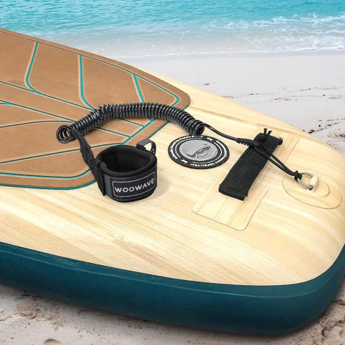 Miniatura 5 de WOOWAVE Correa SUP de 11 pies en espiral para tabla de remo para tabla de surf, correa de tobillo con funda impermeable para billetera/teléfono