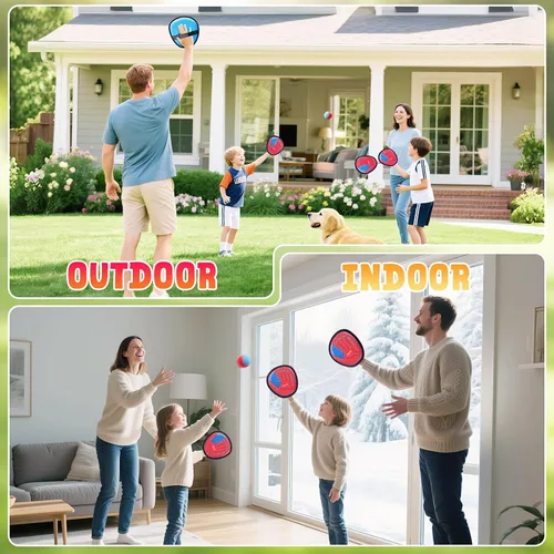 Miniatura 6 de JoyCat Juego de pelota de lanzar y atrapar, juego de 2 bolas adhesivas para adultos y 2 niños, juego familiar para atrapar al aire libre para playa
