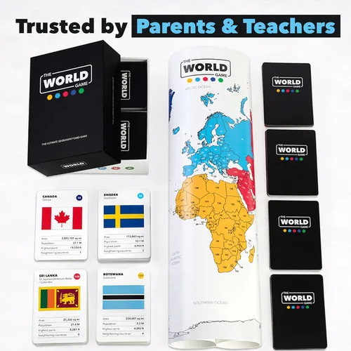 Miniatura 4 de The World Game - Juego de cartas de geografía - Juego de mesa educativo para niños, familia y adultos - Idea de regalo de aprendizaje genial