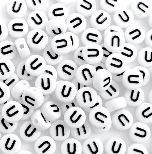 Miniatura 18 de 100 cuentas de letra, cuentas redondas blancas acrílicas del alfabeto de 0.157 x 0.276 pulgadas (0.157 x 0.276 in), cuentas vocales de letra A