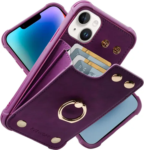 Miniatura 31 de Funda tipo cartera compatible con iPhone XR/10R con tarjetero de crédito, funda protectora de cuero a prueba de golpes compatible con anillo