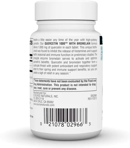 Miniatura 4 de Source Naturlas Quercetina 1000 con bromelina, apoyo respiratorio e inmunológico*, tabletas de 1000 mg, 30
