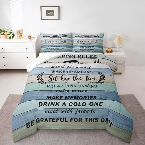Miniatura 19 de Erosebridal Juego de edredón de reglas del lago, juego de ropa de cama tamaño matrimonial, edredón rústico para niños y niños, decoración de cabaña