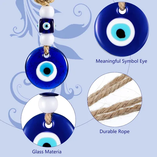 Miniatura 3 de Hicarer 6 dijes de cuentas de ojo turco azul turco para manualidades, cuentas de vidrio, adorno colgante de pared con cuerdas para llavero