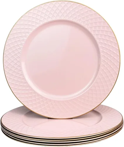Miniatura 12 de Platos Base Blancos Antiguos, Platos Base Redondos de 13" para Platos de Cena, Juego de 6 Platos Base de Plástico para Bodas, Fiestas, Decoración
