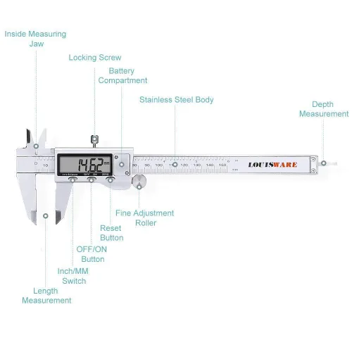 Miniatura 2 de Herramienta de medición de calibrador digital, micrómetro digital de calibre Vernier de acero inoxidable con pantalla LCD grande, herramienta