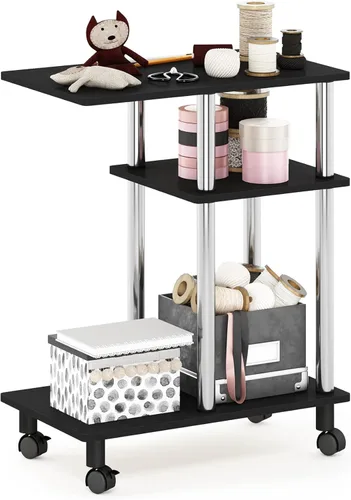 Miniatura 17 de Furinno Turn-N-Tube - Mesa auxiliar en forma de C con ruedas, robre francés gris/negro Roble francés gris/negro.