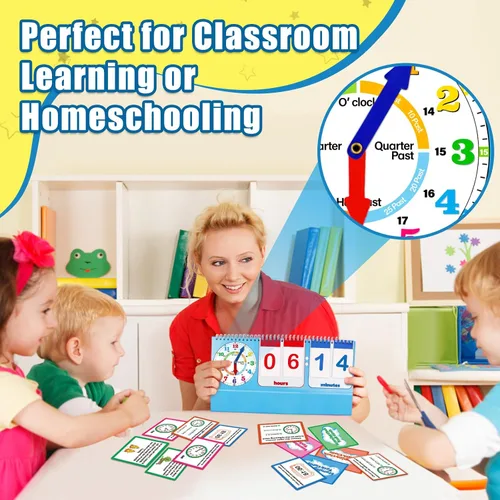 Miniatura 4 de Torlam Reloj de aprendizaje Rotafolio Colorido analógico y digital Reloj de enseñanza para niños, manipuladores de matemáticas 1er 2do grado
