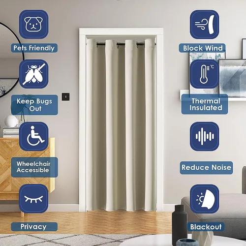 Miniatura 3 de ChrisDowa - Cortinas opacas para privacidad, con ojales, para puerta, dormitorio, armario, con aislamiento térmico, cortina separadora de ambientes