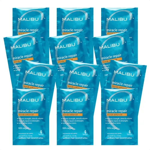 Malibu C Miracle Repair Reconstructor, Blonde Enhancer (12 paquetes) - Tratamiento reparador nutritivo para hebras rubias dañadas - Reduce la