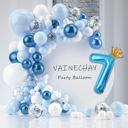 Miniatura 6 de Globo azul número 2 de 40 pulgadas y mini globo de corona para decoraciones de fiesta de segundo cumpleaños, globos de fiesta temática azul