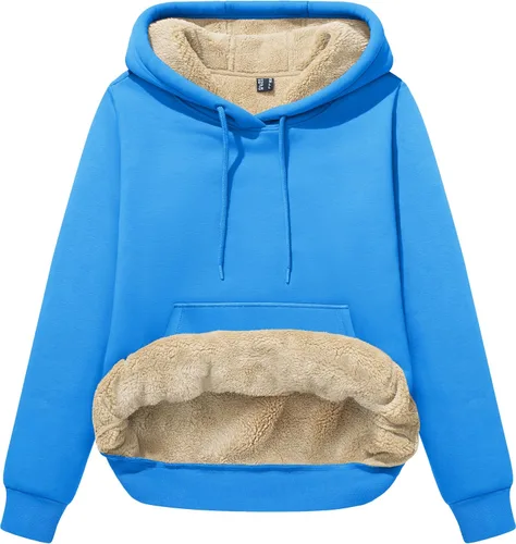 Miniatura 60 de MAGCOMSEN Sudaderas con capucha para mujer, con forro de sherpa, de vellón, para invierno, cálido, pesado, de algodón, con bolsillo