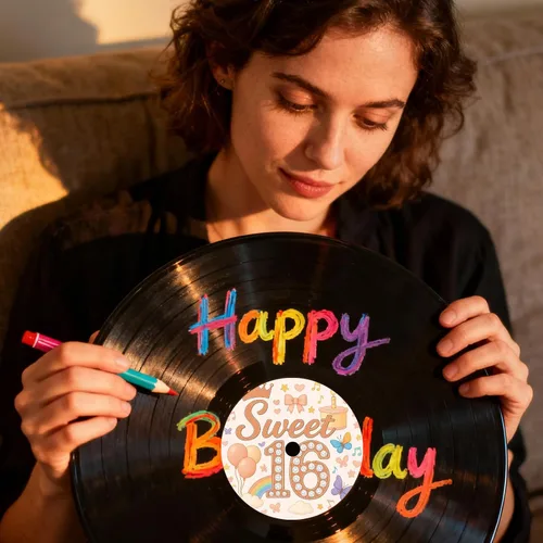 Miniatura 7 de Sweet 16th Birthday - Juego de libros de invitados de discos de vinilo para cumpleaños – Dulces dieciséis decoraciones y regalos para niñas