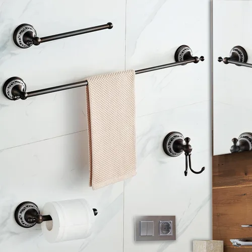 Miniatura 7 de Juego de herrajes de baño de bronce frotado con aceite, toallero ajustable, portarrollos de papel higiénico, toallero de mano, gancho, juego
