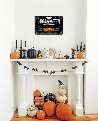 Miniatura 5 de Ewxibnc Letrero de metal de Halloween para el mercado nocturno de Halloween, decoración espeluznante, decoración de bruja de Halloween, decoración