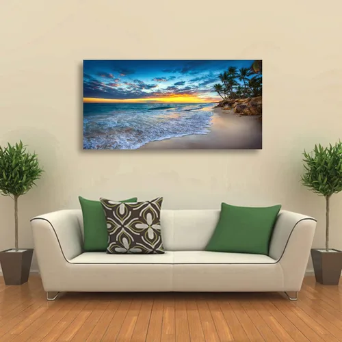Miniatura 8 de Cuadros en Lienzo de Puesta de Sol en la Playa Arte de Pared para Sala de Estar Dormitorio Decoración de Pared, Impresiones de Arte de Pared