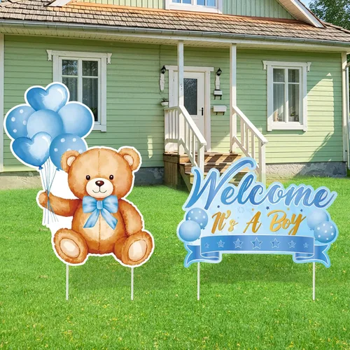 Miniatura 18 de 2 piezas de señal de jardín para baby shower con estaca, señal de revelación de género rosa, elefante, decoración de césped, bienvenida, es una