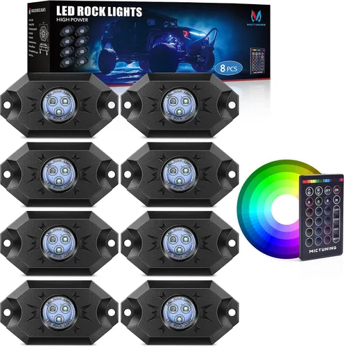 MICTUNING Kit de luces LED RGB 2025 mejorado, 8 cápsulas de luz neón multicolor con control remoto RF a prueba de agua 12V para autos, camiones,