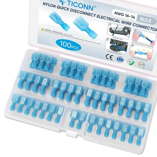 Miniatura 9 de TICONN Juego de 200 piezas de conectores con desconexión rápida de pala de nylon, terminales eléctricas aisladas, juego de variedad de terminales