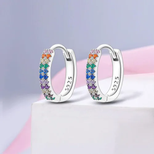Miniatura 2 de MULA Aretes de aro de plata de ley 925 para mujer, bonitos aretes de circonita cúbica 5A