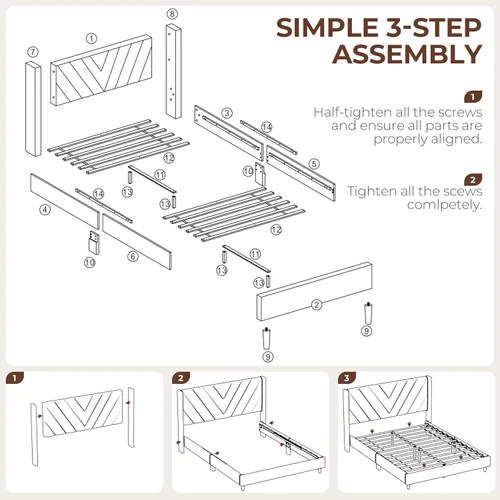 Miniatura 9 de Yaheetech Base de cama tamaño Queen con plataforma tapizada con lados en forma de ala/Soporte de tablas de madera/Cabecera tapizada con lados