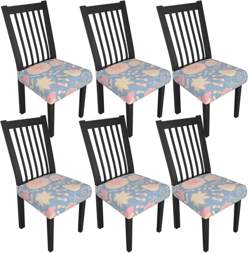 Miniatura 77 de Juego de 4 fundas elásticas para sillas de comedor, fundas para sillas de comedor con estampado floral, fundas para asientos de sillas con estampado