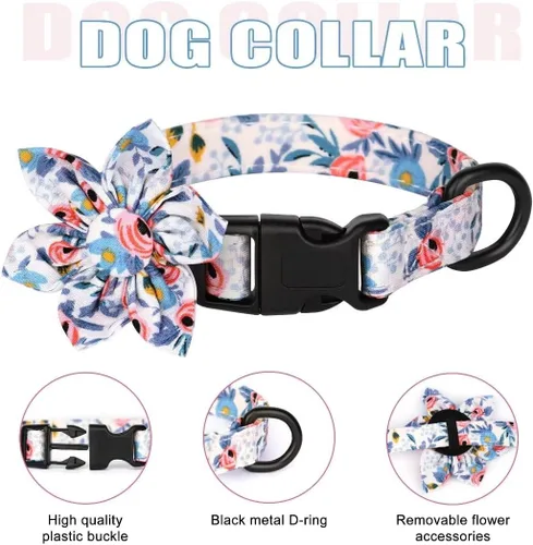 Miniatura 3 de Beirui Lindo juego de collares, arneses y correas para perro hembra, juego de collar y correa ajustable con flor - Arnés de malla suave para Azul