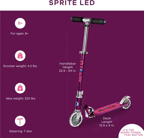 Miniatura 4 de Micro Patinete Sprite plegable LED para niños y adolescentes para mayores de 6 años Niños de hasta 220 libras 2 ruedas Listo para viajar