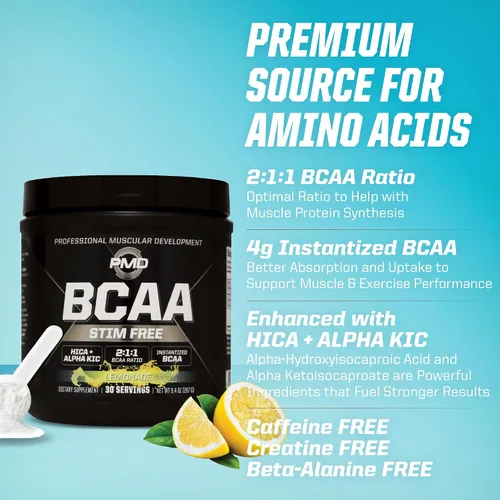 Miniatura 8 de PMD Sports BCAA - Aminoácidos sin estimulación – Mejor rendimiento de entrenamiento, recuperación mejorada, energía diaria, constructor muscular