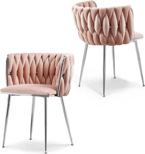 Miniatura 20 de Juego de 2 sillas de comedor de terciopelo, sillas laterales tapizadas tejidas con patas de metal negro, sillas decorativas modernas, sillas