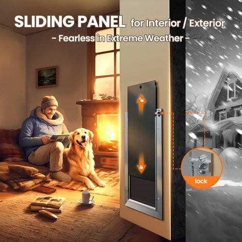 Miniatura 3 de Puerta para perros de pared, puerta mediana para perros, puerta resistente para mascotas y gatos, marco completamente de aluminio, 2 solapas
