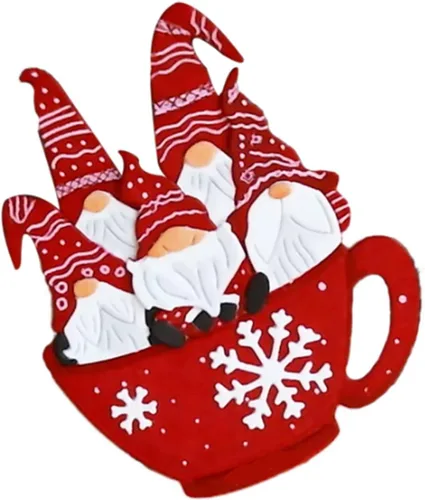 Miniatura 4 de 5 piezas de troqueles de metal de gnomo de Navidad, Papá Noel pequeño en copos de nieve, plantillas cortadas para manualidades, álbumes de recortes