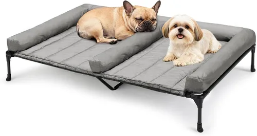 Miniatura 8 de Veehoo Cama elevada refrescante para perros + cojín doble impermeable para dos perros medianos, cama elevada para perros con tapete de apoyo