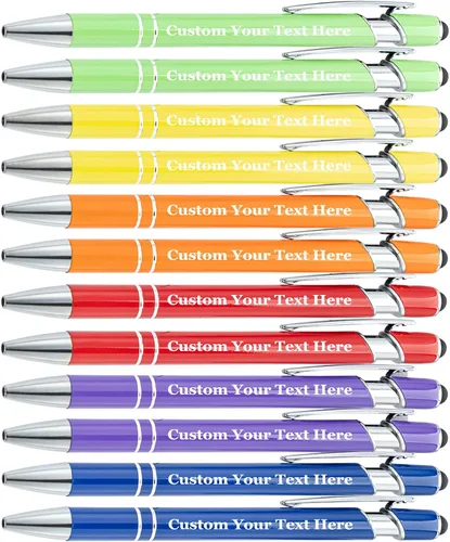 Bolígrafos personalizados (paquete de 12) – Bolígrafos de metal grabados personalizados con nombre/logotipo, bolígrafos personalizados a granel para