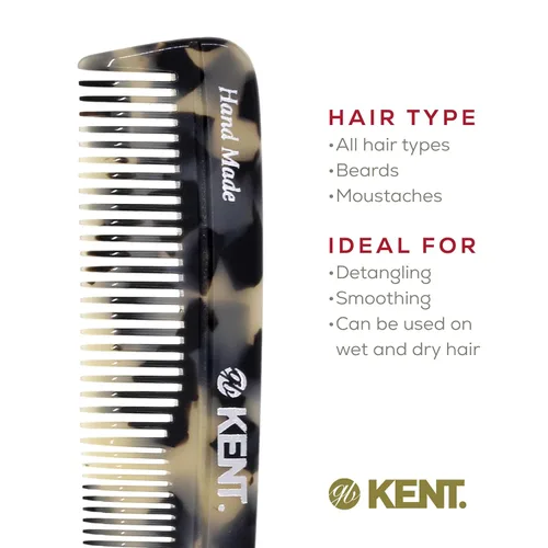 Miniatura 6 de Kent R7T TW Peine de bolsillo hecho a mano para hombres, peine de dientes finos y anchos, peines para barba y bigote para el aseo y peinado diario