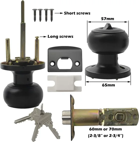 Miniatura 7 de Gobrico Paquete de 2 pomos para puerta exterior con llave negra mate, pomo de puerta de entrada, cerraduras de puerta de bola plana con la misma