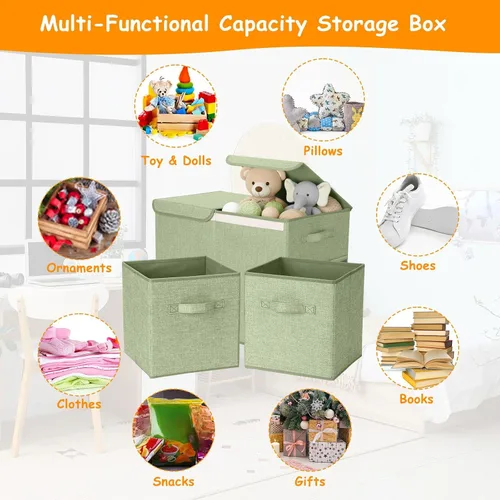 Miniatura 6 de Paquete de 3 Cajas Grandes de Almacenamiento de Juguetes de 23" con Cubos Contenedores de 11", Organizador de Juguetes Plegable con Tapas para Verde