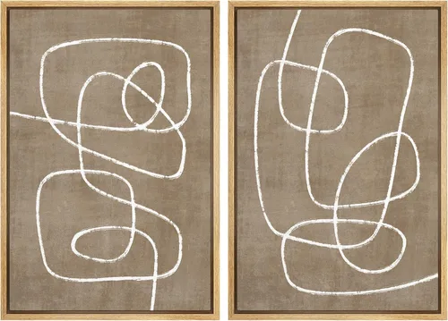 Miniatura 96 de SIGNWIN Lienzo enmarcado para pared, juego de arte de collage de ondas en espiral de mediados de siglo, formas abstractas, acogedor, neutro