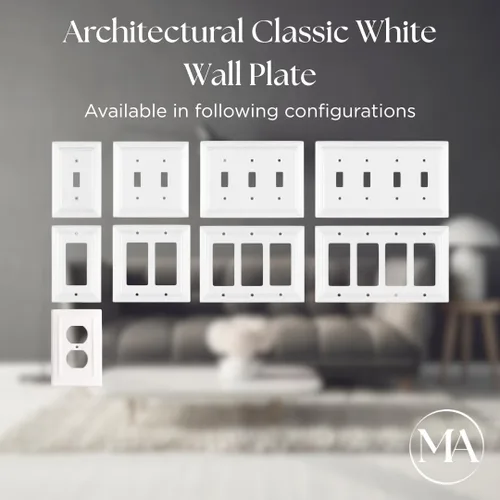 Miniatura 3 de Monarch Abode Placa de cubierta de interruptor de luz basculante – 4 placas de pared blancas decorativas arquitectónicas para tomacorrientes, placas