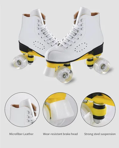 Miniatura 2 de Patines de ruedas para hombres y mujeres, patines Derby negros con 4 ruedas brillantes, patines clásicos de doble fila para interiores y exteriores