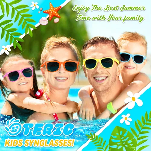 Miniatura 6 de 24 lentes de sol para niños a granel, recuerdos de fiesta para niños y niñas de 3 a 8 años, lentes de sol neón con protección UV400 para verano