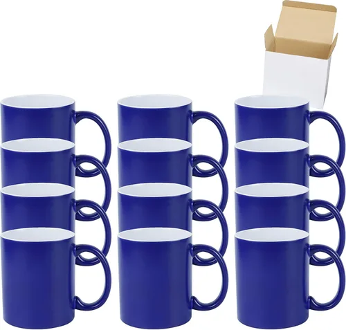 Miniatura 14 de Taza de café de sublimación de cerámica blanca de 11 onzas con colores sólidos en el interior y mango negro, rojo, rosa, azul, verde y amarillo, 6