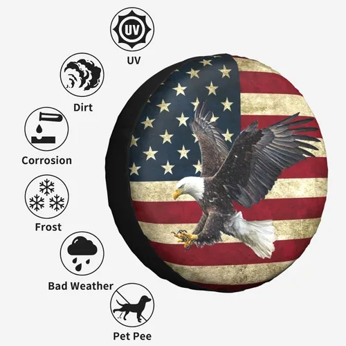 Miniatura 2 de Cubierta de Neumático de Repuesto Águila Calva Bandera Americana Cubiertas de Neumáticos Protector Cubiertas de Neumáticos de Rueda Resistente a