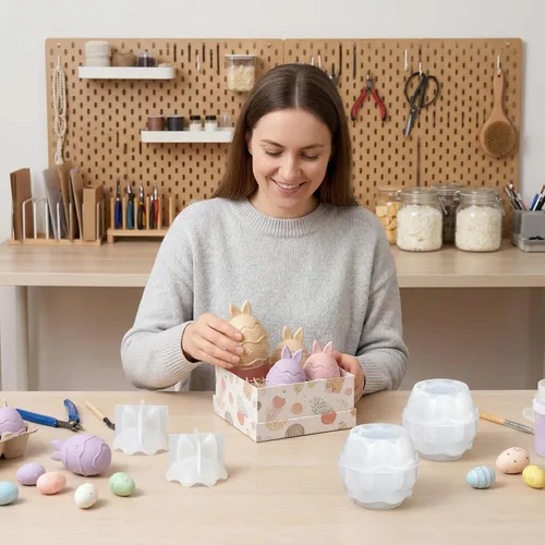 Miniatura 3 de Molde de silicona para tarro de vela de huevo de conejo de Pascua, molde de resina de huevo de conejo 3D para velas, taza de almacenamiento