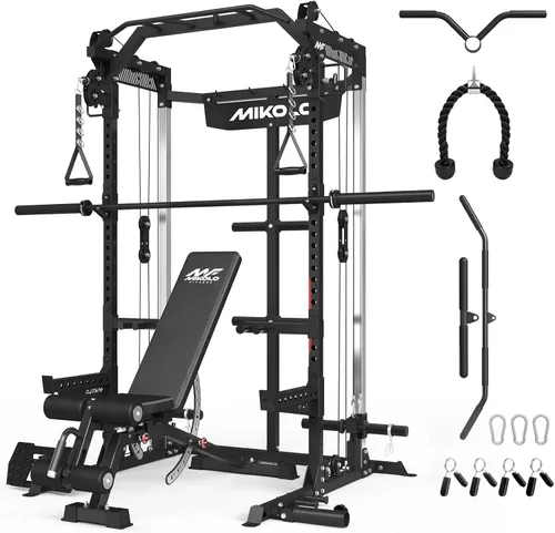 Miniatura 15 de Mikolo - Jaula de fuerza, estante de potencia de 2000LB con sistema de polea doble independiente, máquina de entrenamiento multifunción