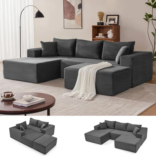 Miniatura 22 de Mangodan Sofá seccional Cloud, sofá deshuesado para sala de estar, sofá modular con asiento profundo, cómodo sofá esponjoso en forma de L con diván