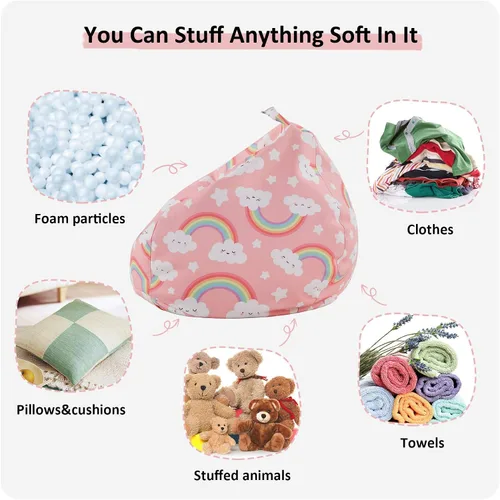 Miniatura 3 de Nobildonna Funda para puf de almacenamiento de animales de peluche, solo para niños y niñas, puf grande sin relleno para organizar juguetes de felpa