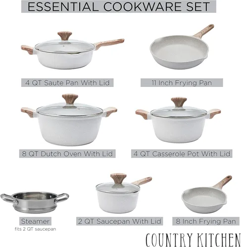 Miniatura 3 de Country Kitchen Juego de utensilios de cocina de aluminio fundido antiadherente, utensilios de cocina duraderos para cocinar todos los días, crema