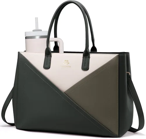 LOVEVOOK Bolso para laptop de mano para mujer con portavasos grande, de 15.6 pulgadas, de PU, bolso de trabajo para maestra, bolso de mano