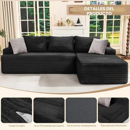 Miniatura 4 de Hobestluk Sofá modular modular sin hueso, sofá en forma de L, sofá modular de 3 asientos, sofá modular de espuma viscoelástica para muebles de sala